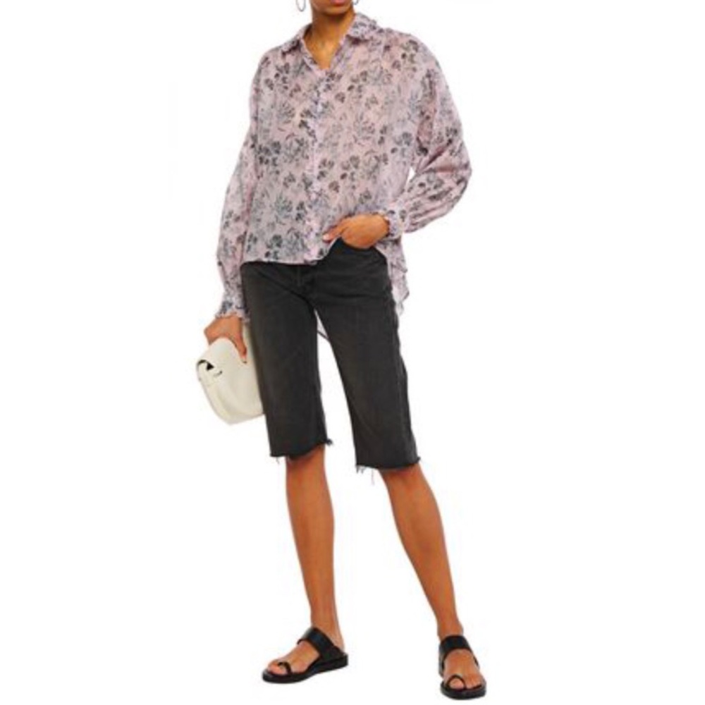 Maje Calysea Ruffle Trimmed Floral Cotton Top